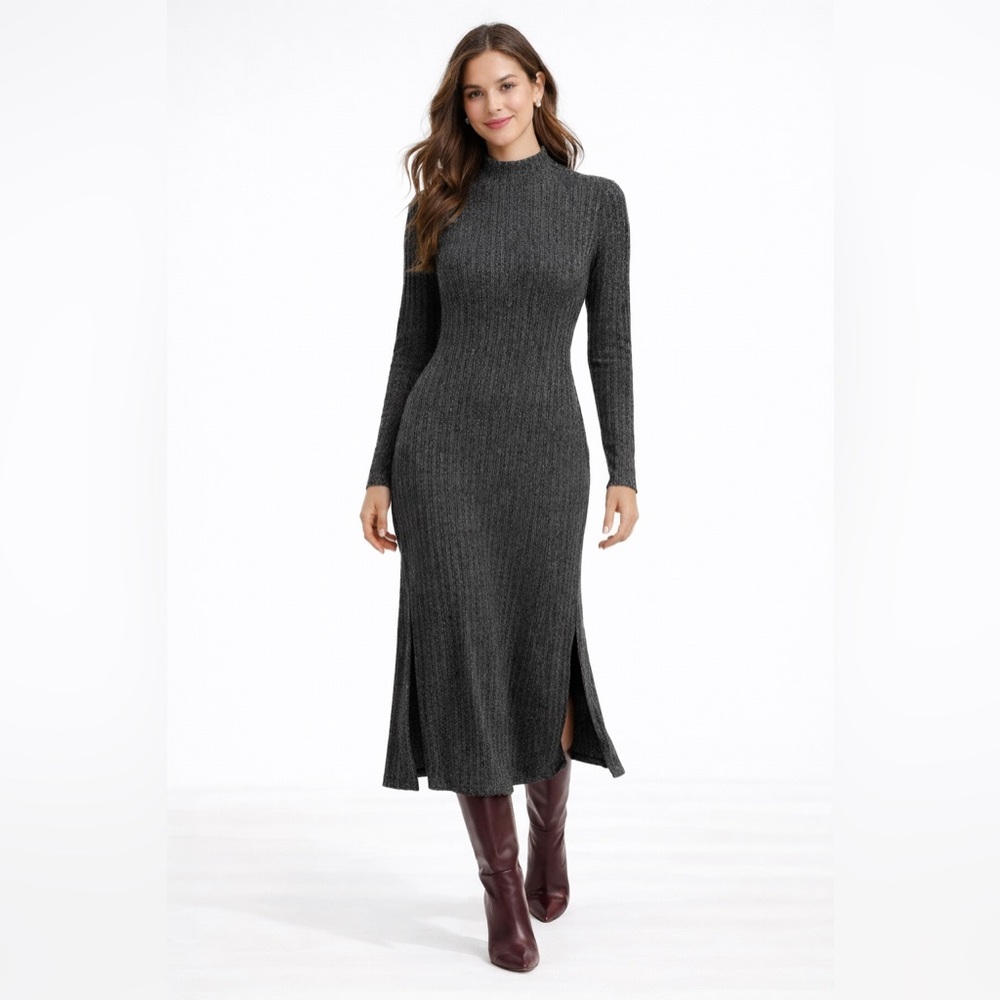For The Republic Dark Gray Long Sleeve Dress
